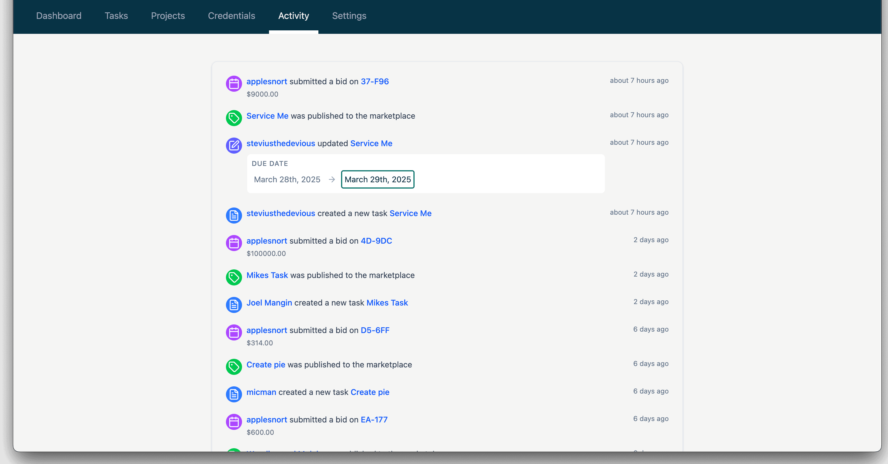 Bluetape activity feed
